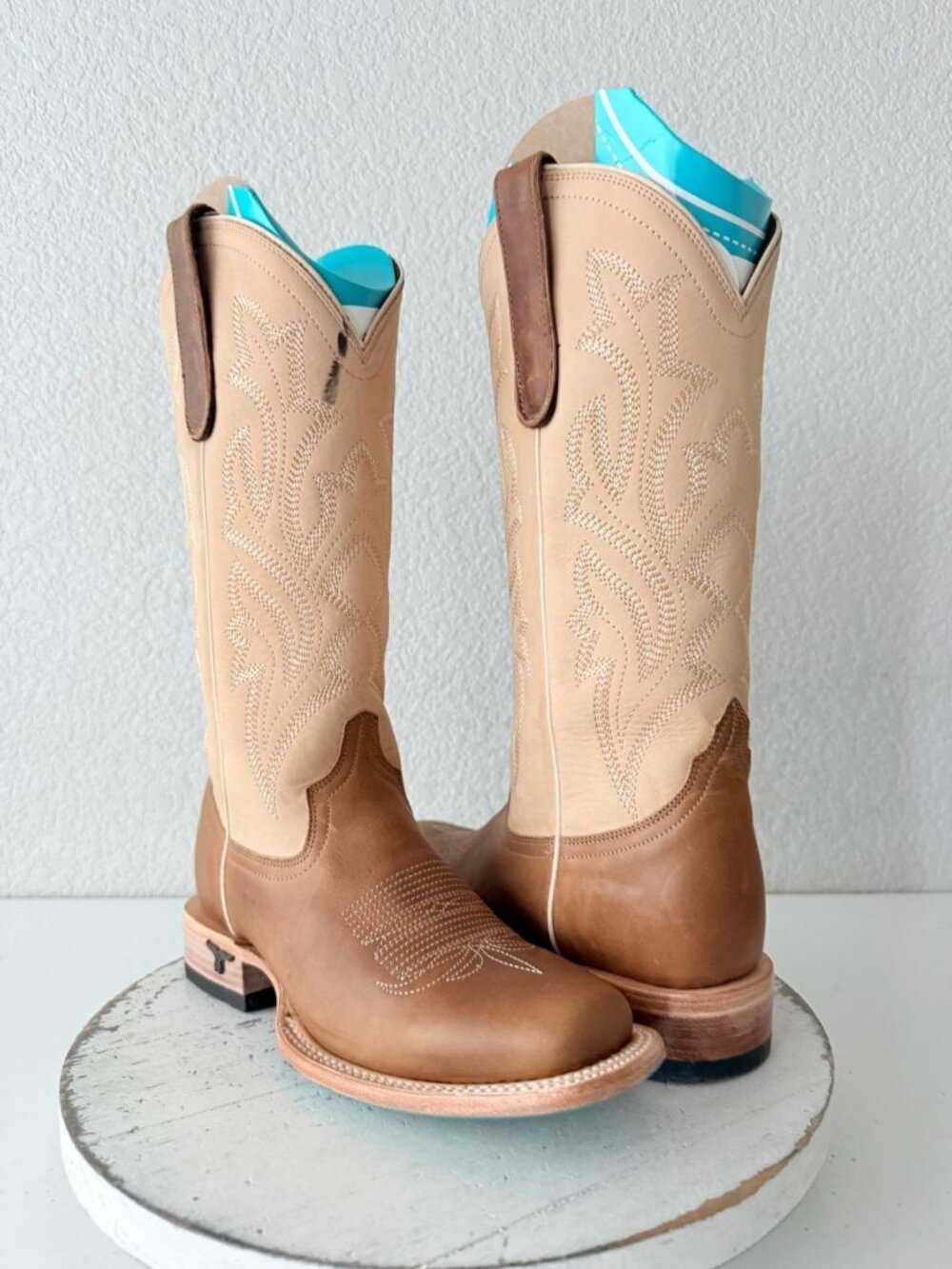 Lane SARATOGA Brown Square Toe Cowboy Boots Womens Sz 7 Western Mid Calf Leather